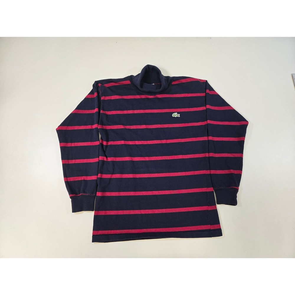 Vintage Lacoste Kids L 16-18 Striped Turtleneck‎ Shirt Navy Red Made in USA